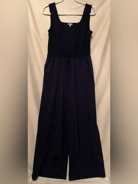 NWT Talbots Mixed Media Navy Cinch Waist Sleeveless Jumpsuit Size L